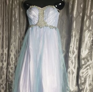 Lavender with blue overlay dress